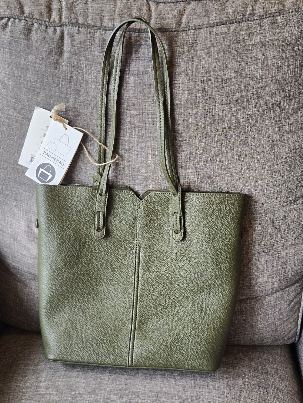 🔹 Antik Kraft Tote Bag Olive Green Pebbled BAG IN A BAG - Picture 2 of 8